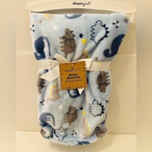 Dreamgro Soft Blue Nursery Baby Blanket Prehistoric Dinosaurs Plants 30" x 36"